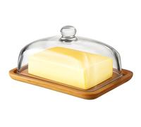 Beurrier - Beurrier en Verre - Boîte à Beurre pour Frigo, butter Dish avec Base en Bambou, beurrier pour Conserver le beurre, Fromage, Gâteau, Snacks et Petit Déjeuner