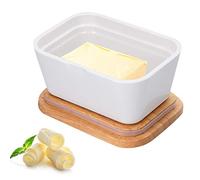 Beurrier, Beurrier Imitation Porcelaine Avec Couvercle En Bambou Joint En Silicone Grand,RéCipient à Beurre Pour 250G Table Beurre