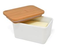 Beurrier Ceramique Avec un Couvercle,beurrier 500g avec couvercle en bambou,Joint en silicone amovible,garde le beurre frais et