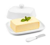 Beurrier Céramique - Beurrier Blanc en Porcelaine | Avec un couteau à beurre, pour 250g de Beurre, Avec Couvercle pour Fraîcheur