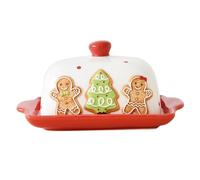 Beurrier de Noël Pain d'épices et sapin de Noël Beurrier avec couvercle | Récipient à beurre spacieux, en céramique lisse et robuste, booste l'ambiance des vacances, idéal pour la maison, le café,