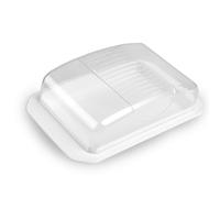 Beurrier décoratif, transparent, avec couvercle, passe au lave-vaisselle, en plastique sans BPA, pour 250 g de beurre, blanc