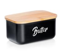 Beurrier en acier avec couvercle en bambou - Vilde - 14,5x9,5x7,5 cm - Noir - Couvercle en bambou - Forme classique