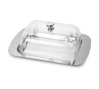 Beurrier en acier inoxydable avec couvercle en acrylique pour le stockage du beurre et du fromage, design rectangulaire compact, passe au lave-vaisselle et résistant à la rouille (couvercle en PC)