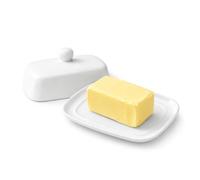 Beurrier en Céramique avec Couvercle et Poignée, Boîte à Beurre Blanche en Porcelaine pour 250 g de Beurre, Récipient à Beurre pour Conserver et Servir, Lavable au Lave Vaisselle