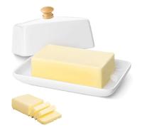 Beurrier en céramique blanche avec couvercle pour 250 g de beurre (14,9 x | Beurrier cloche pour réfrigérateur et table - Pour la maison et la cuisine (passe au lave-vaisselle)