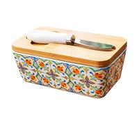 Beurrier en céramique - Boîte de rangement hermétique - Porte-ustensiles de cuisine - Design élégant - Style ferme - Couvercle blanc - Idéal pour la cuisson des réunions de cuisine