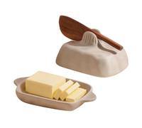 Beurrier en grès texturé à la main avec couvercle coupe-beurre | Livré avec un outil de coupe de beurre assorti, pratique pour trancher le beurre et le fromage en bloc