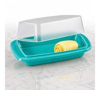 Beurrier en plastique avec couvercle pour 250 g de beurre - Passe au lave-vaisselle - Sans BPA - Pour réfrigérateur - Avec bandes transparentes - Couvercle transparent antidérapant - 2 pièces