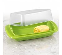 Beurrier en plastique avec couvercle pour 250 g de beurre - Passe au lave-vaisselle - Sans BPA - Pour réfrigérateur - Avec bandes transparentes - Couvercle transparent antidérapant - 2 pièces