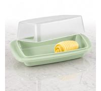 Beurrier en plastique avec couvercle pour 250 g de beurre - Passe au lave-vaisselle - Sans BPA - Pour réfrigérateur - Avec bandes transparentes - Couvercle transparent antidérapant - 2 pièces