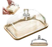 Beurrier en verre 7x4 pouces avec couvercle plateau en bambou pour comptoir de réfrigérateur