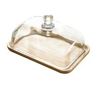 Beurrier en verre avec couvercle 7x4 pouces, carré transparent multifonctionnel avec plateau en bambou pour réfrigérateur