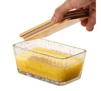 Beurrier en verre - Récipient de cuisine 17 x 8,2 x 6 cm, stockage en verre en bois 300 ml | hermétique pour stockage des aliments, présentation de table vintage, organisation