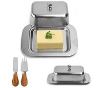 Beurrier Inox,avec 1 Beurrier + 1 Couteau à Beurre + 1 Fourchette à Beurre | Léger,Robuste,pour le Gâteau,Fromage (17,9×12,2×4,5 cm)