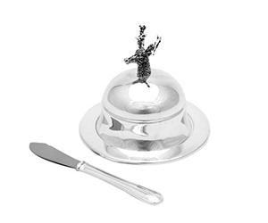 Beurrier métal argenté Cerf Caviar Couvercle en verre Argent Pot à confiture Beurre Cloche le réservoir BRIL librum Flyer