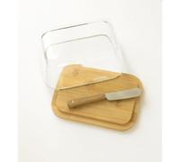 Beurrier Pebbly En Verre Et Bambou Avec Couteau A Beurre