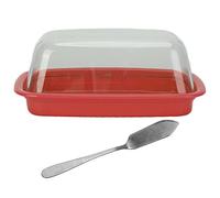 Beurrier pour réfrigérateur, beurrier avec couvercle et couteau récipient de stockage de fromage avec oreilles de levage plat à fromage pour comptoir(Rouge)
