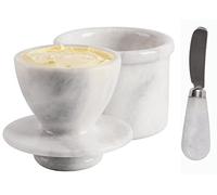 Beurrier Radicaln Marble avec couteau, 4,25 pouces, blanc, fait main, avec couvercle et eau. Idéal pour conserver le beurre. Cadeau de Noël parfait pour la famille.