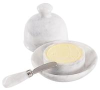 Beurrier Radicaln Marble avec couvercle, 15 cm, blanc, fait main. Beurrier idéal pour conserver le beurre. Beurrier de comptoir avec réserve d'eau.