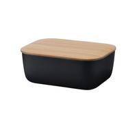 Beurrier RIG-TIG « Box-It » avec couvercle en bambou - Convient aux morceaux de beurre ordinaires, lavable au lave-vaisselle, mélamine sans BPA avec couvercle en bambou durable, noir
