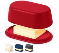Beurrier rouge extra large avec couvercle pour comptoir - Passe au lave-vaisselle - Récipient à beurre parfait pour les grands beurres de style européen tels que Kerrygold