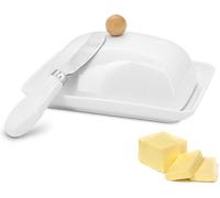 Beurrière en céramique avec couvercle et couteau - Service de table en porcelaine pour le beurre - Idéal pour toutes les quantités de beurre couramment es (250 g)