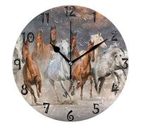 BEUSS Art Cheval De Course Blanc Pendule Murale Décoratif Horloge de Mur Circulaire Vintage Silencieuse Horloges pour Le Bureau à Domicile Salon Cuisine Chambre école Décor