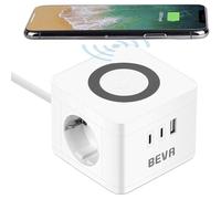 BEVA Cube Multiprise avec Charge sans Fil 10W, Blanc | 6 en 1, Interrupteur, 2 Prises + 2 USB C + 1 USB A, 2500W/10A, Cable 1.5m, Pour Maison Cuisine Bureau