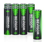 BEVIGOR Piles Rechargeables AA, Lot de 12, 2 800 mAh, 1,2 V NiMH | jusqu'à 1 500 cycles de charge, pour lampe de poche, manette, souris, clavier et rasoir