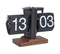 Bewinner Horloge de Bureau Rabattable, Horloge de Table de Bureau à Rabat Automatique au Design Rétro Vintage, Horloge Mécanique à Engrenage Interne, Horloge Rabattable (Page Noire de