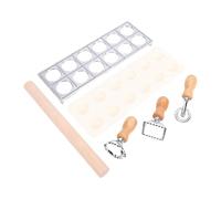 Bewinner Kit d'outils de Fabrication de Pâtes, Machine à Tampons pour Raviolis à 12 Trous avec Rouleau à Pâtisserie en Bois, Coupeur pour Pâtes Faites Maison de Cuisine