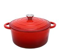 Bewinner Marmite en Fonte avec Couvercle émaillé Antiadhésif 26 Cm Allant au Four Rôtir Braiser Ragoût Sauter Cuisson Lente Cocotte pour Cuisinières Gaz Induction Rouge (26CM)