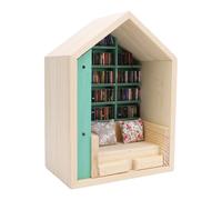 Bewinner Mini Bibliothèque en Bois avec 200 Livres et 2 Oreillers, Kit de Mini Maison Exquise pour Chambre à Coucher, Bureau, Salon, Boutique, Cadeau Anti-Stress