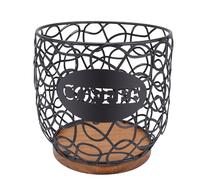 Bewinner Panier de Rangement de Capsules de café, Support Compact et Robuste pour les Amateurs de café de Bureau, Bois Massif et Métal 5,12x6,3x6,3 Pouces (BLACK)