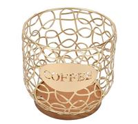Bewinner Panier de Rangement de Capsules de café, Support Compact et Robuste pour les Amateurs de café de Bureau, Bois Massif et Métal 5,12x6,3x6,3 Pouces (GOLD)