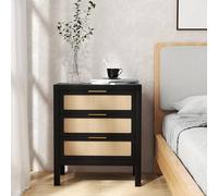 Bewinner Table de Chevet Moderne avec 3 Tiroirs, Wood Night Stand (Black) | Commode Robuste, Sécurité Anti-Basculement, Assemblage Facile, pour Chambre, Couloir, Salon