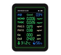 Bewinner Testeur de qualité de l'air, Détecteur de CO2, Capteur d'humidité de Température HCHO TVOC PM2,5 PM10, Moniteur de qualité de l'air à écran TFT avec Fonction de Courbe, Compteur de de
