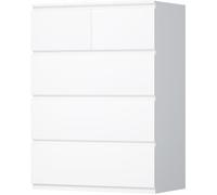 BEWISHOME Commode Chambre 5 Tiroirs,Commode Blanche,Poignée Dissimulée | Armoire à 5 Tiroirs pour Adulte et Enfant,Meuble de Rangement pour Entrée,Salon ou Salle à Manger,38 x 68 x 94 cm,EKCG07W
