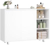 BEWISHOME Meuble de Salle de Bain,Meuble de Rangement avec Etagères Réglables et Compartiments Ouverts,Commode Salle de Bain avec 2 Portes,Salle de Bains,Les Salons,35x100x80 cm,Blanc EYYG20W