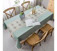 Beydodo Nappe Rectangulaire 140x240cm, Nappe Anti Taches Polyester Géométrique Brodé avec Pompons Nappe Decoration Table