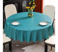 Beydodo Nappe Ronde Diametre 220 cm, Nappe Anti Taches Imperméable PVC Bleu Sarcelle Uni Nappe Decoration Table