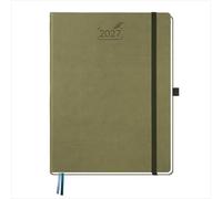 BEZEND Agenda 2027 Semainier 28 x 22 cm A4 de Janv. à Déc. 2027 | 12 Mois avec Pages de Notes, Porte-Stylo Fixe, Coin Détachable, Onglet Mensuel, Couverture Rigide en Cuir PU, Kiwi