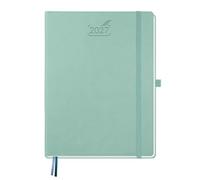 BEZEND Agenda 2027 Semainier 28 x 22 cm A4 de Janv. à Déc. 2027 | 12 Mois avec Pages de Notes, Porte-Stylo Fixe, Coin Détachable, Onglet Mensuel, Couverture Rigide en Cuir PU, Vert Menthe