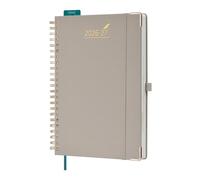 BEZEND Agenda Scolaire 2026 2027 A4 Journalier Spirale 28 x 22 cm 12 Mois De Août. 26 à Juil. 27, Intervalles de 30 Minutes, Protège-coins Métal Dorés, Couverture Rigide en Cuir PU, Beige
