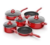 BEZIA Ensemble de casseroles et poêles à induction 10 pièces, passe au lave-vaisselle, antiadhésifs, poignée en bakélite qui reste froide, résistant aux rayures, avec poêles, casseroles et marmite