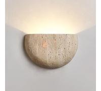 BFFGKGL Applique murale nordique moderne en travertin jaune style japonais Wabi Sabi demi-lune demi-cercle couloir applique murale rétro industrie lampe de chevet en pierre naturelle pour chambre à co
