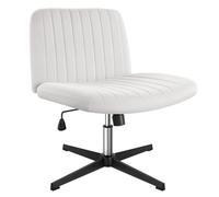 BFTOU Chaise blanche Criss Cross sans roulettes, réglable, pivotante pour la maison et le bureau avec large siège en flanelle