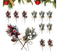 BFYGDP 12pcs Pics de Pin Artificiels Branches Houx Artificielles Pommes de Pin Artificielles Branches de Baies Rouges Baies de Flocons de Neige pour Guirlande de Noël Décorations NoëL