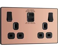 BG Electrical Evolve Prise d'alimentation à double interrupteur avec ports USB C (30 W) et USB A (2,1 A) (3,1 A), 13 A, cuivre poli